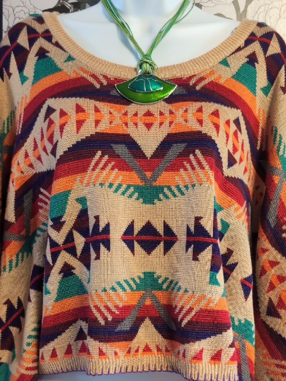 Blu Pepper Tan Multi-color Aztec Knit Poncho Sweater